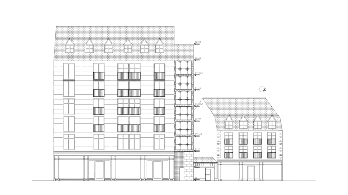 Élévation façade haussmannienne immeuble R+6 insertion dent creuse Paris – Manon Le Tannou architecte