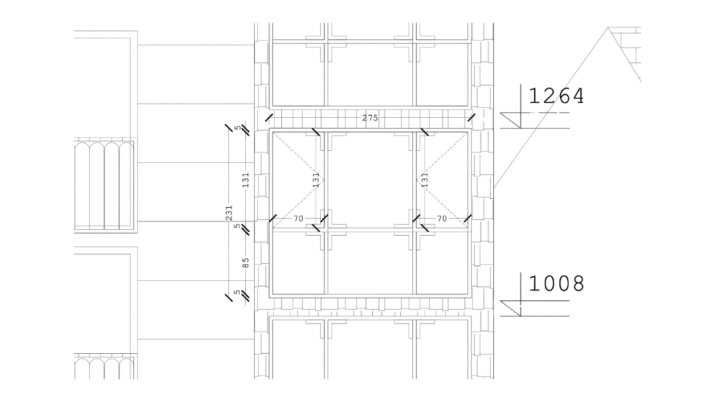 Plan détail menuiseries portes vitrées 275 cm dent creuse barreaux noirs laiton – Manon Le Tannou