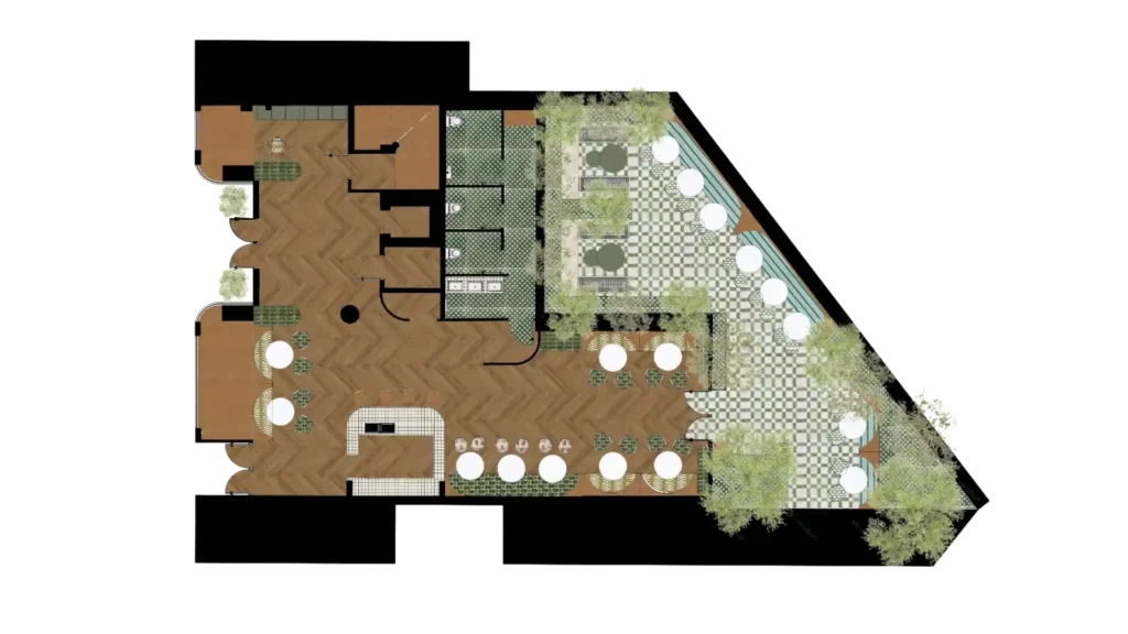 Plan 3D RDC salle à manger jardin terrasse Chez Renée – Manon Le Tannou architecte d'intérieur