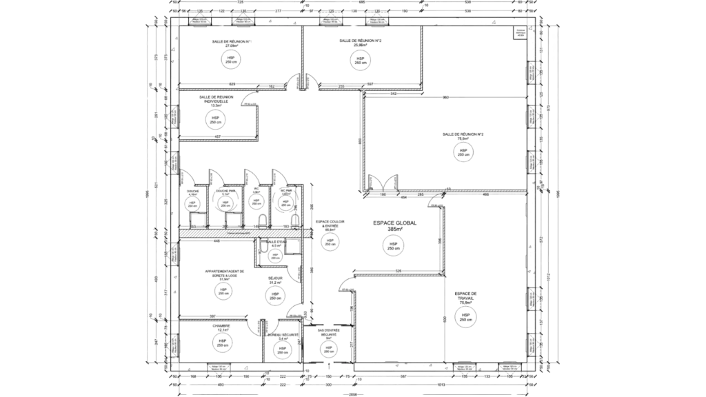 Plan projet plateau bureaux espaces travail accueil cuisine Faubourg Paris – Manon Le Tannou architecte