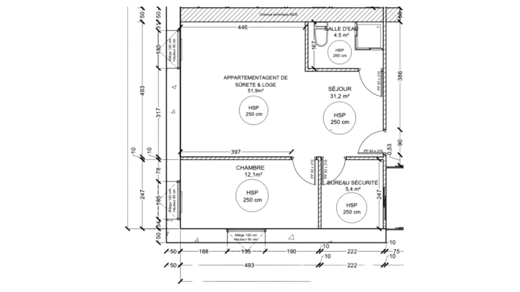 Plan existant studio appartement loge et séjour, Paris Faubourg – Manon Le Tannou architecte d'intérieur
