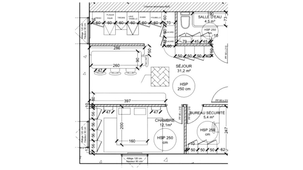 Plan projet studio cuisine salle à manger chambre, Faubourg Paris – Manon Le Tannou architecte d'intérieur